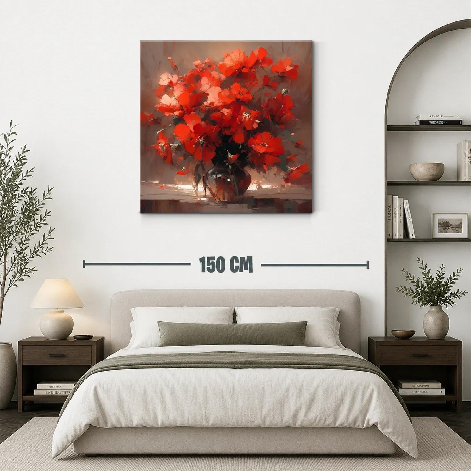 Ramo vibrante de flores rojas en jarrón oscuro — miniatura 3