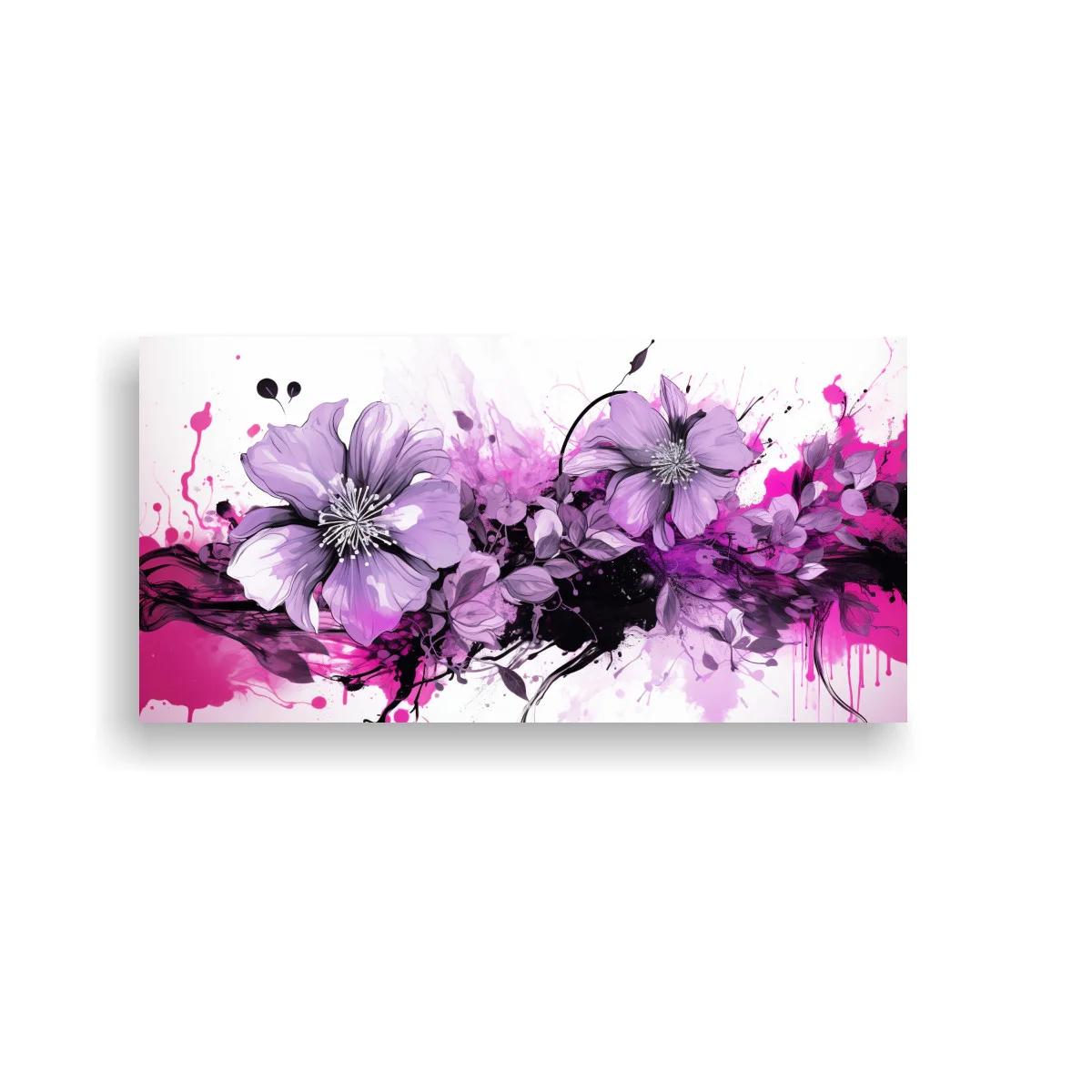 Cuadro flores lilas con salpicaduras rosas y negras