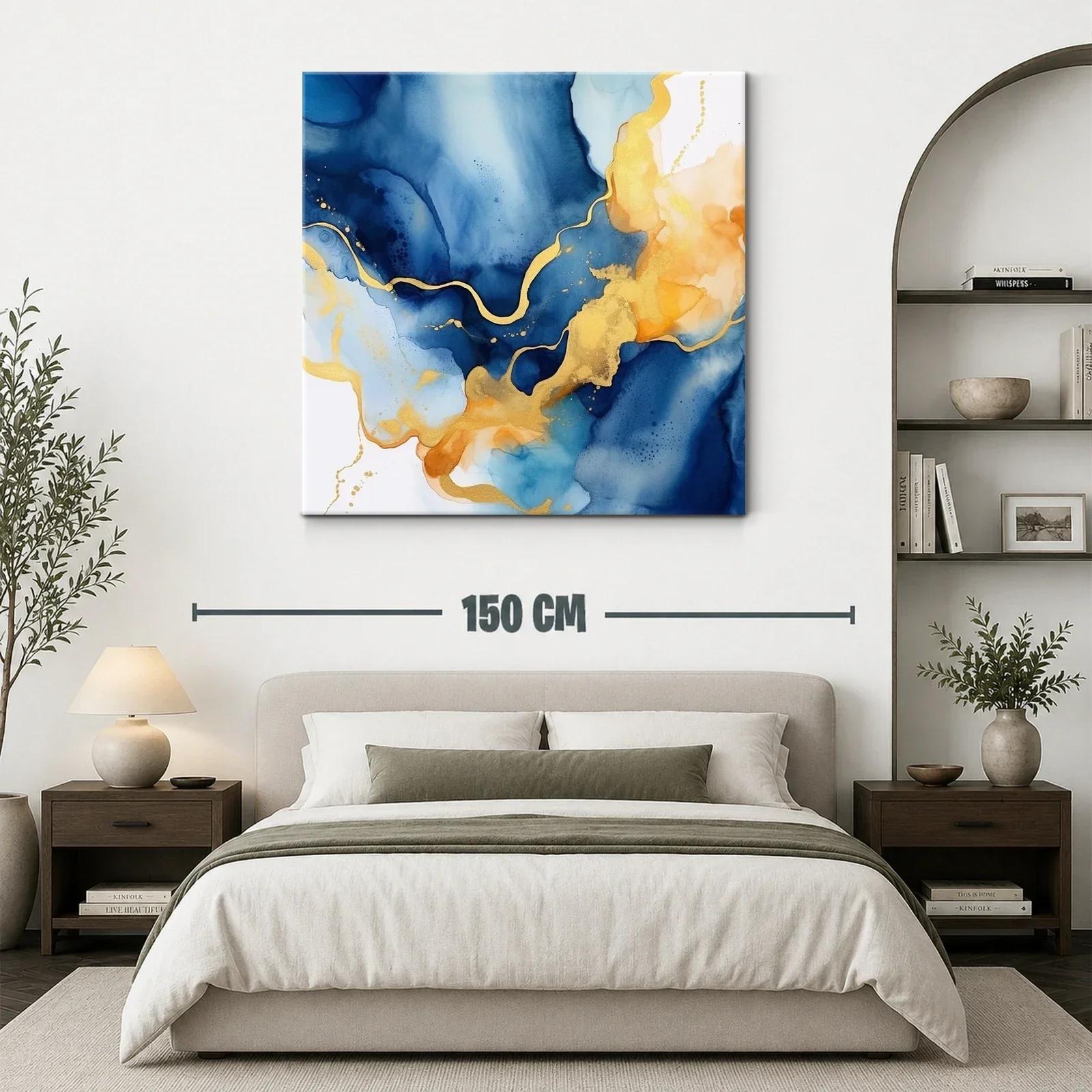 Cuadro abstracto con tonos azules y dorados elegantes — miniatura 3