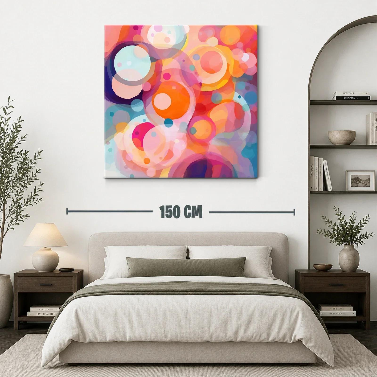 Cuadro abstracto con formas circulares en tonos cálidos y fríos — miniatura 3
