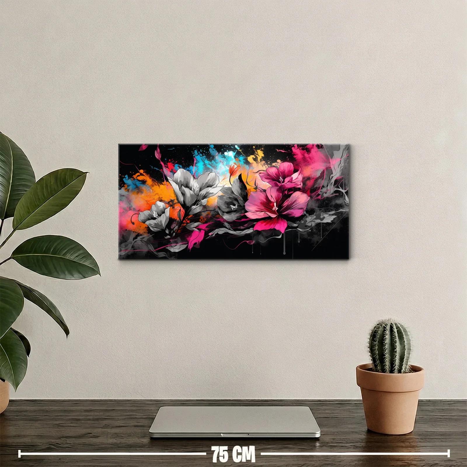 Cuadro magnolias fucsia con veladuras grises — miniatura 2
