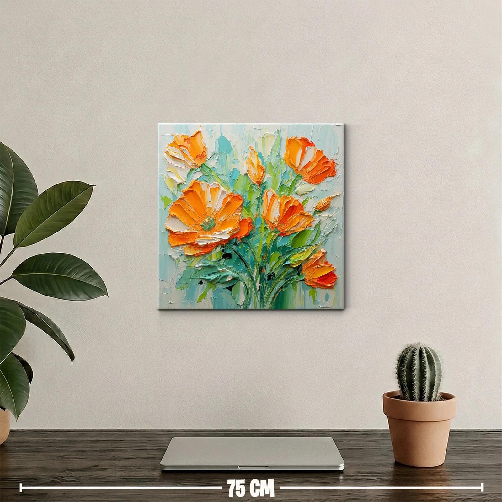Cuadro con vibrantes flores naranjas y verdes frescos — miniatura 2