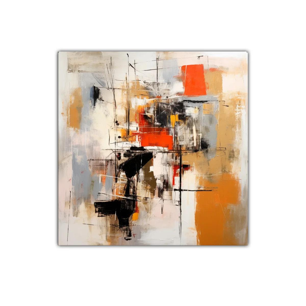 Cuadro abstracto con tonos cálidos y líneas dinámicas