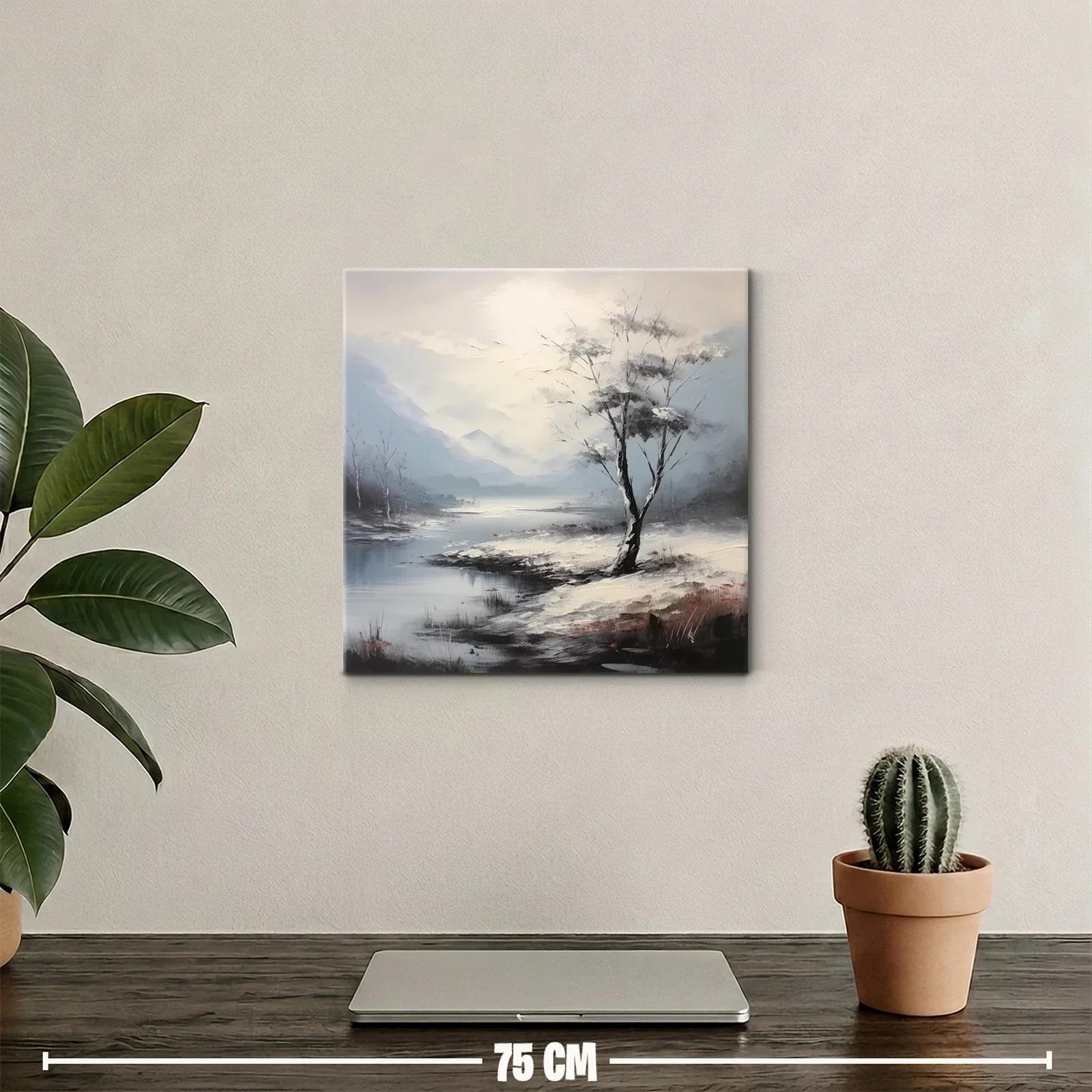 Paisaje con árbol solitario y lago en tonos suaves — miniatura 2