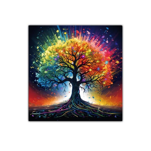 Árbol multicolor con vibrantes contrastes y energía visual