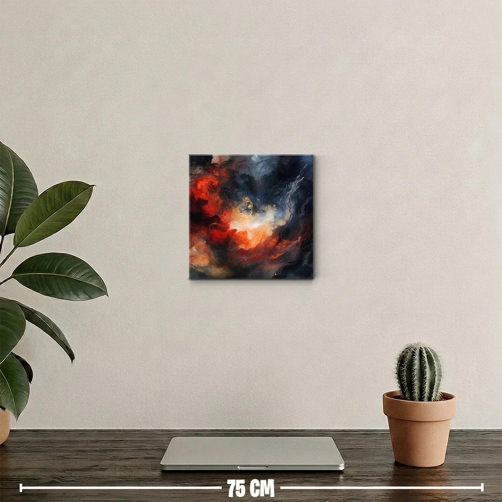 Cuadro abstracto con explosión en tonos cálidos y oscuros — miniatura 2