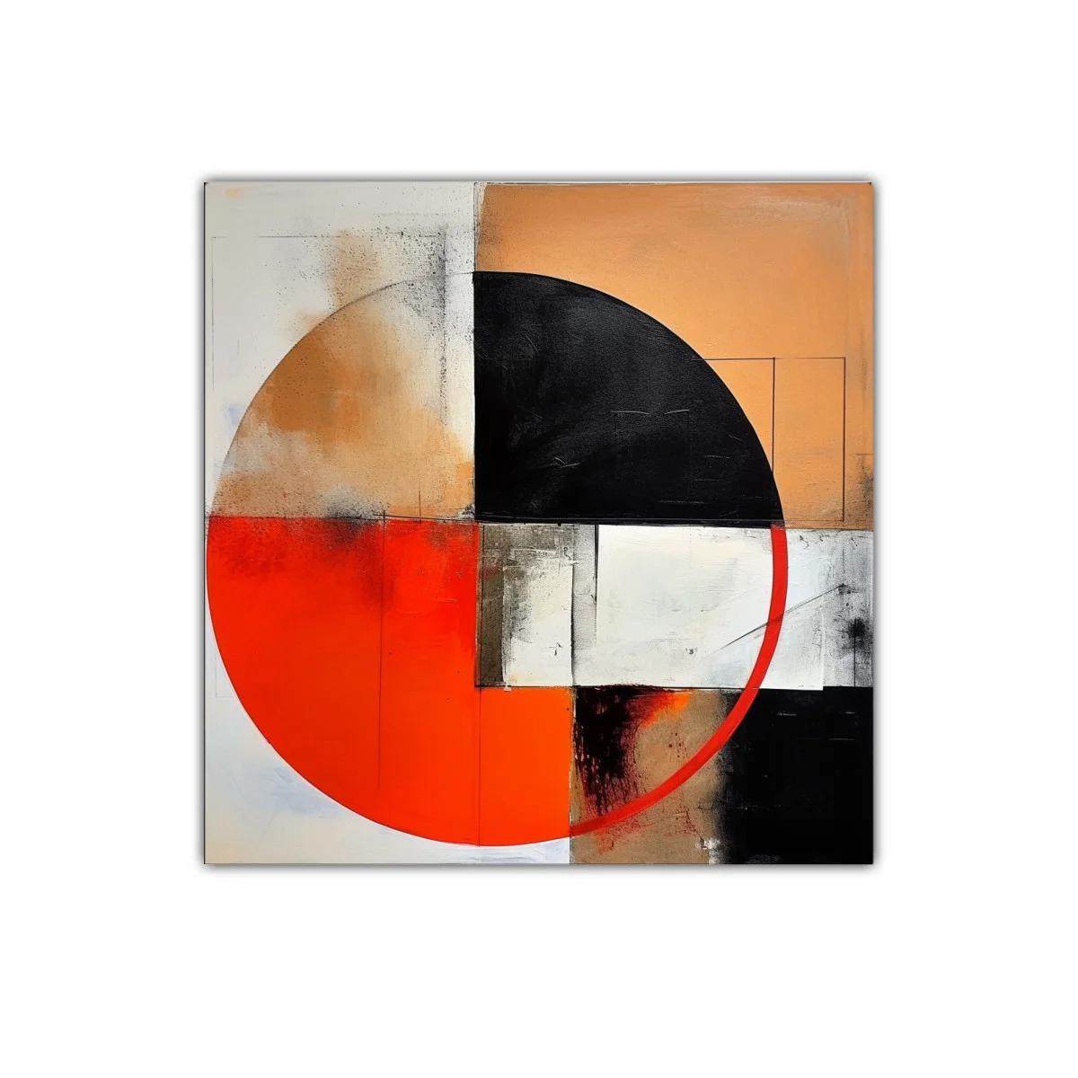 Cuadro abstracto con formas geométricas y colores cálidos