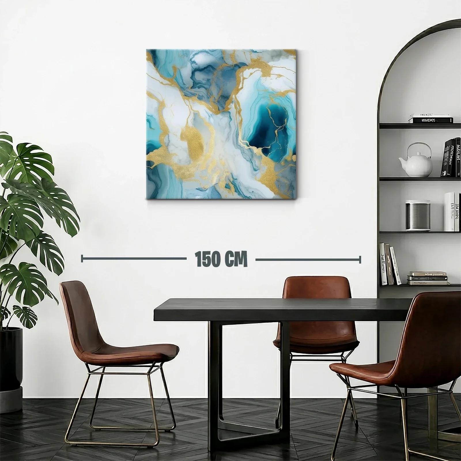 Cuadro abstracto con tonos azul y dorado elegante — miniatura 2