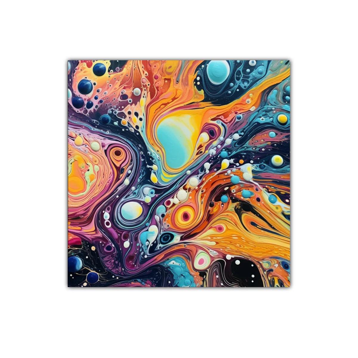 Cuadro abstracto con explosión de colores vibrantes y formas fluidas