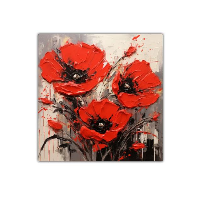 Flores rojas vibrantes con fondo neutro en arte contemporáneo