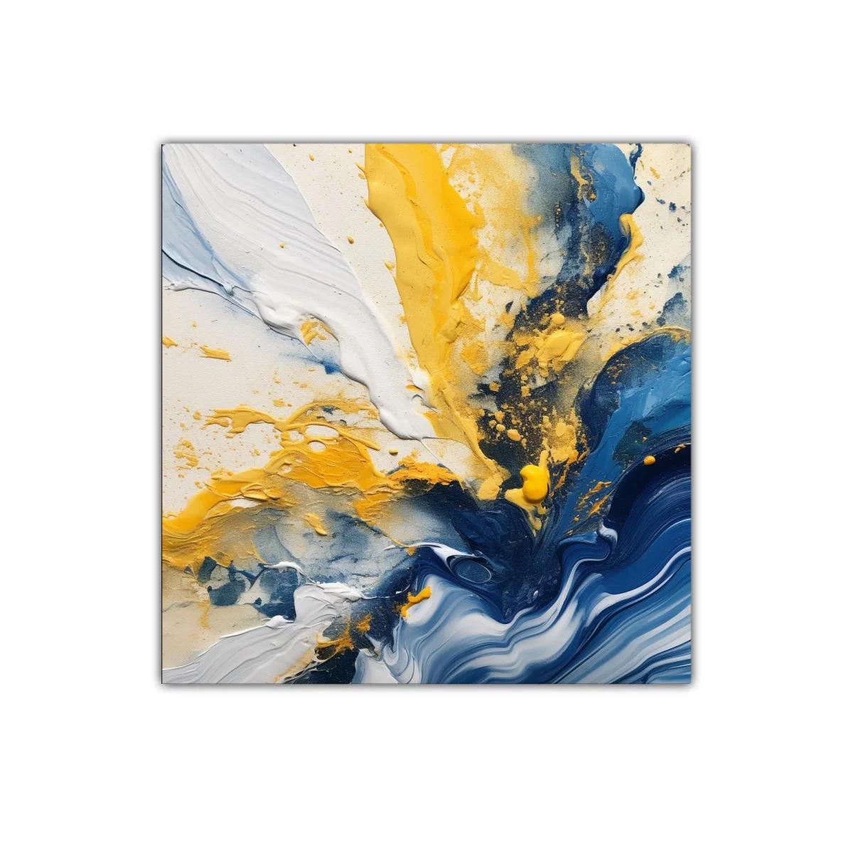 Cuadro decorativo abstracto en tonos azul y amarillo vibrante
