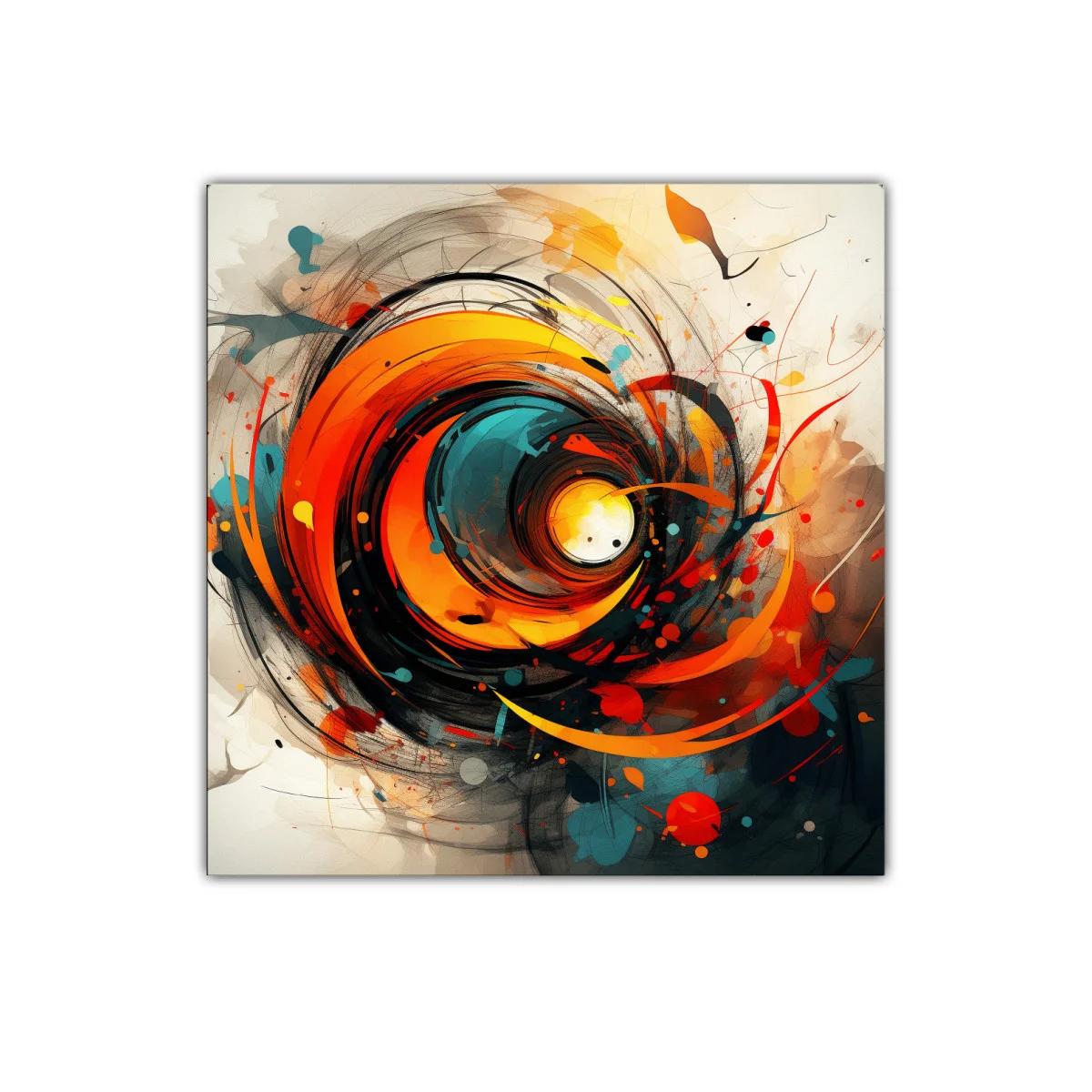 Cuadro abstracto con remolino de tonos cálidos y contrastes vibrantes — imagen principal
