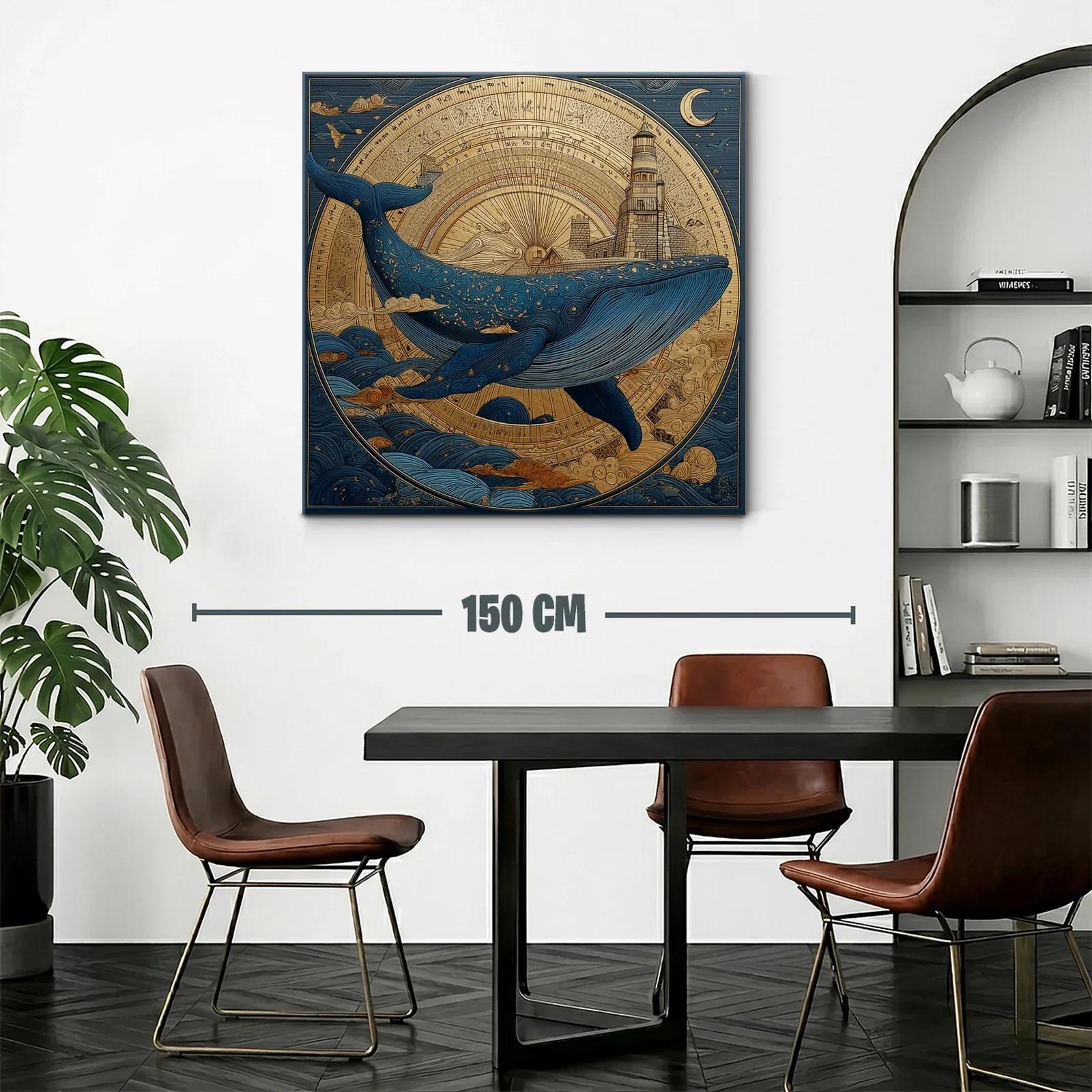 Impresionante ballena azul con faro y cielo estrellado — miniatura 2
