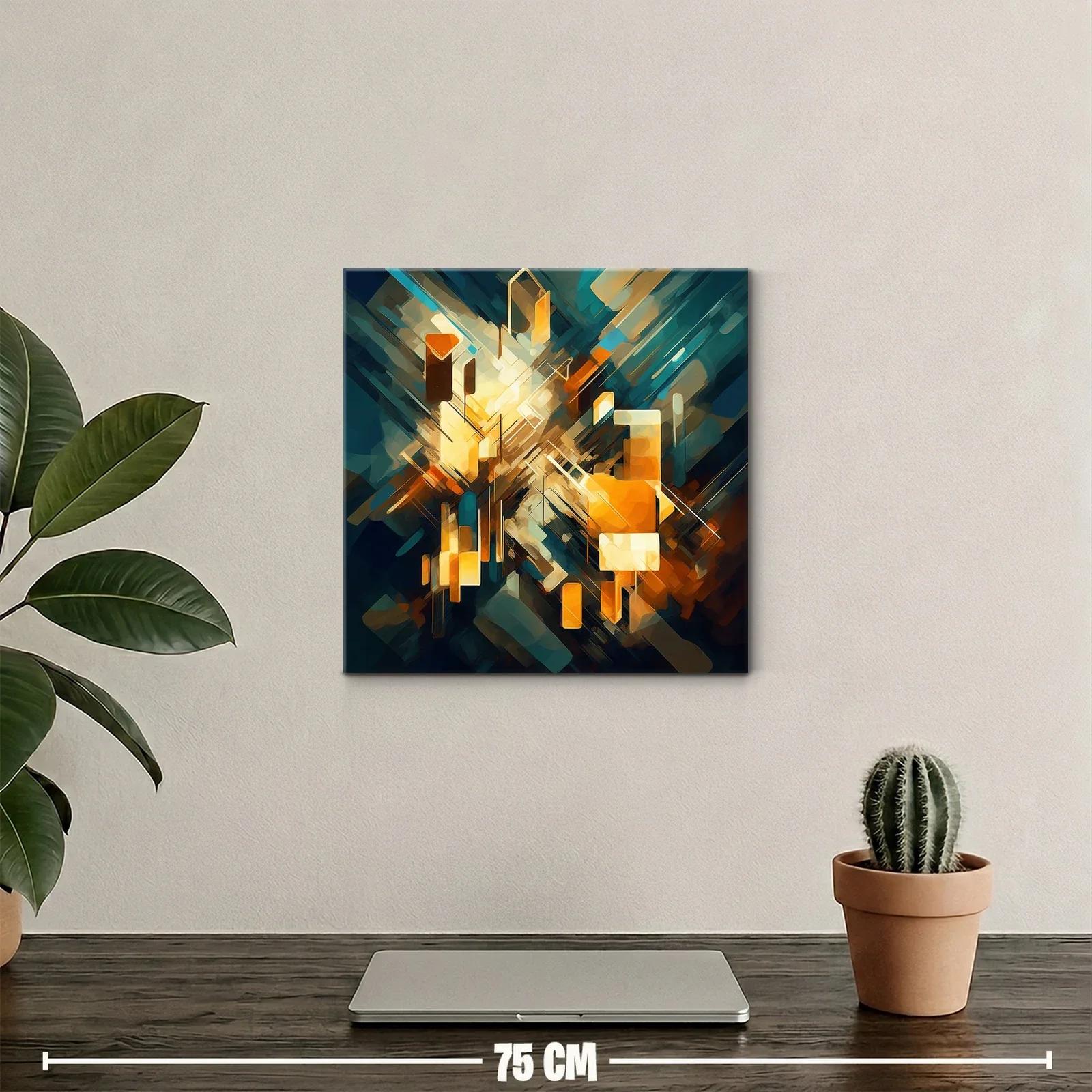 Cuadro abstracto con explosión de luces y formas geométricas — miniatura 2