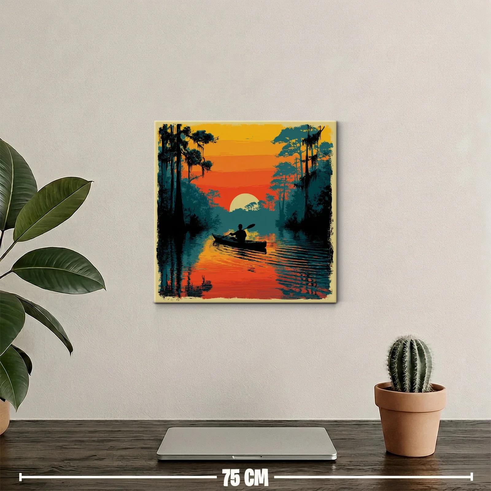Atardecer sereno con kayak entre árboles y agua reflejada — miniatura 2