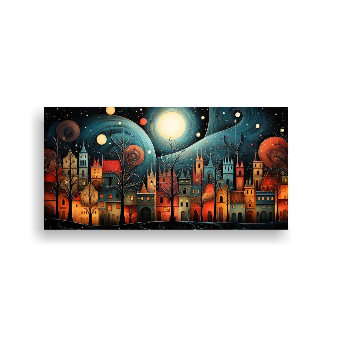 Cuadro ciudad fantástica nocturna con luna brillante — imagen principal