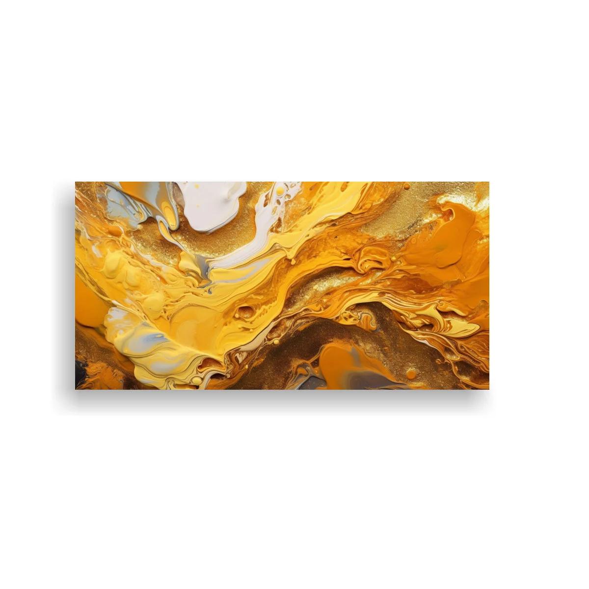 Cuadro abstracción fluida dorada con vetas onduladas