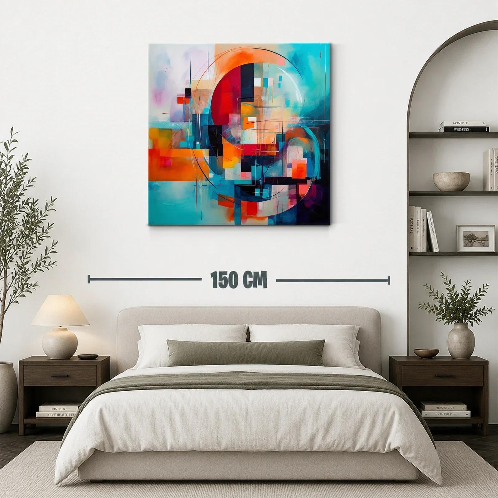 Cuadro abstracto con formas circulares en tonos vibrantes — miniatura 3