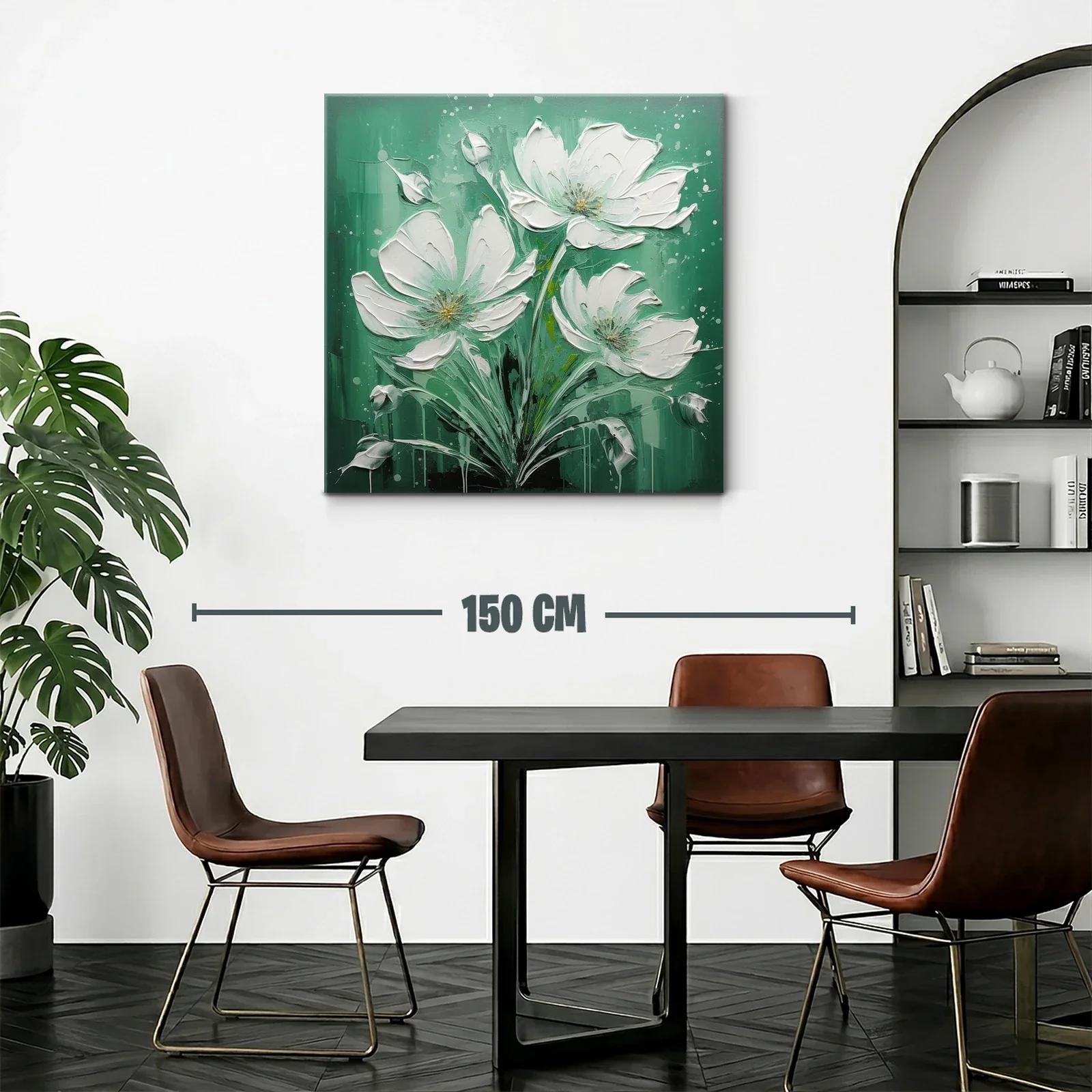 Cuadro con delicadas flores blancas en fondo verde — miniatura 2