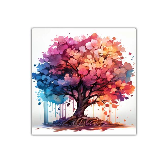 Árbol colorido con hojas en tonos vibrantes y cálidos