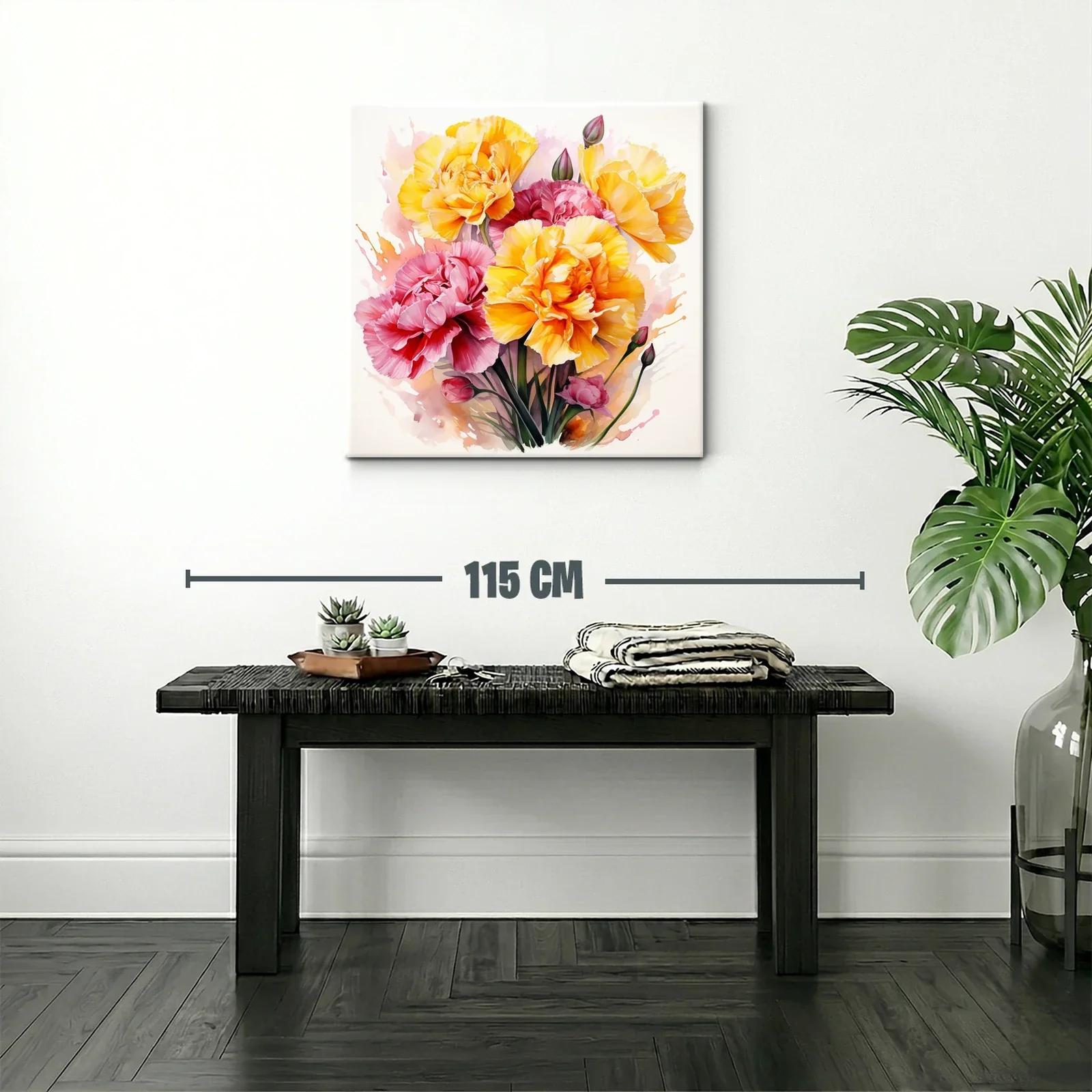Cuadro floral vibrante con claveles en tonos amarillos y rosas — miniatura 2