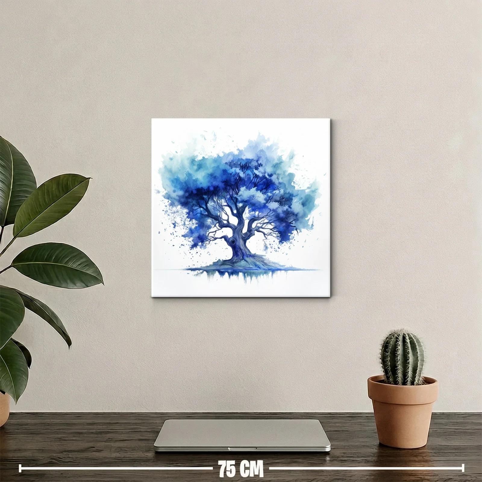 Árbol en tonos azules con estilo acuarela moderno — miniatura 2