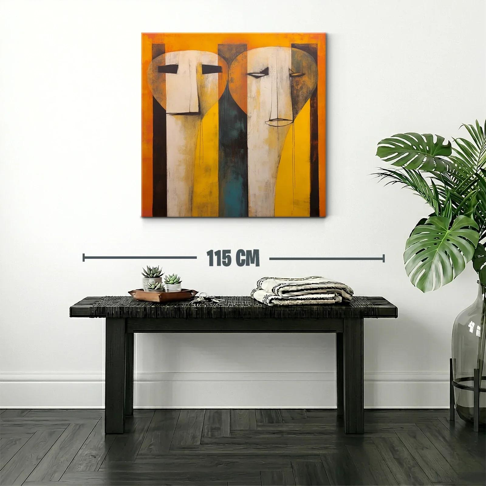 Cuadro contemporáneo con rostros abstractos en tonos cálidos — miniatura 2
