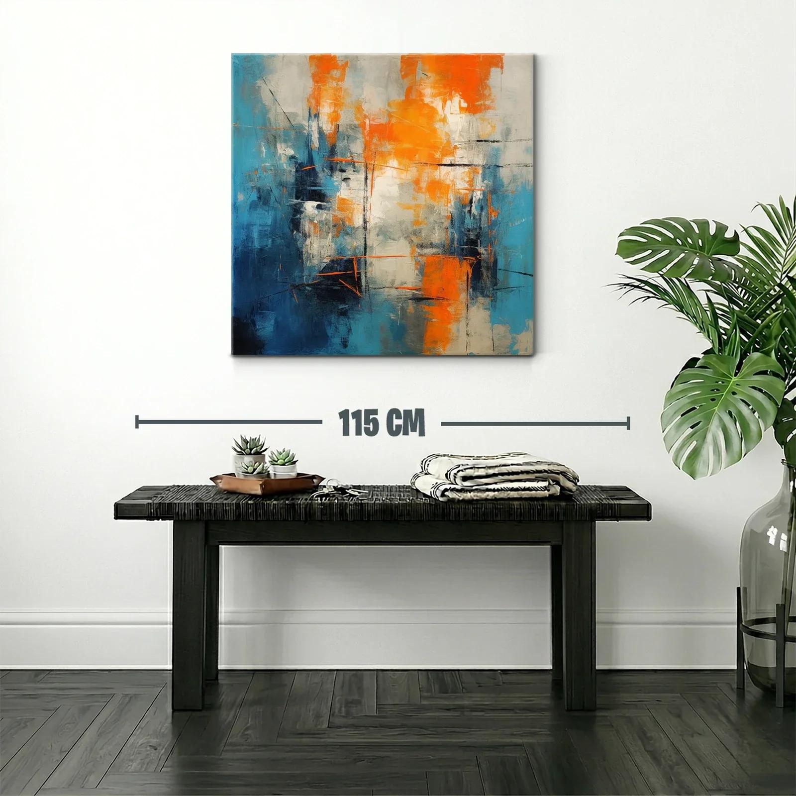 Cuadro abstracto con vibrantes tonos azul y naranja — miniatura 2