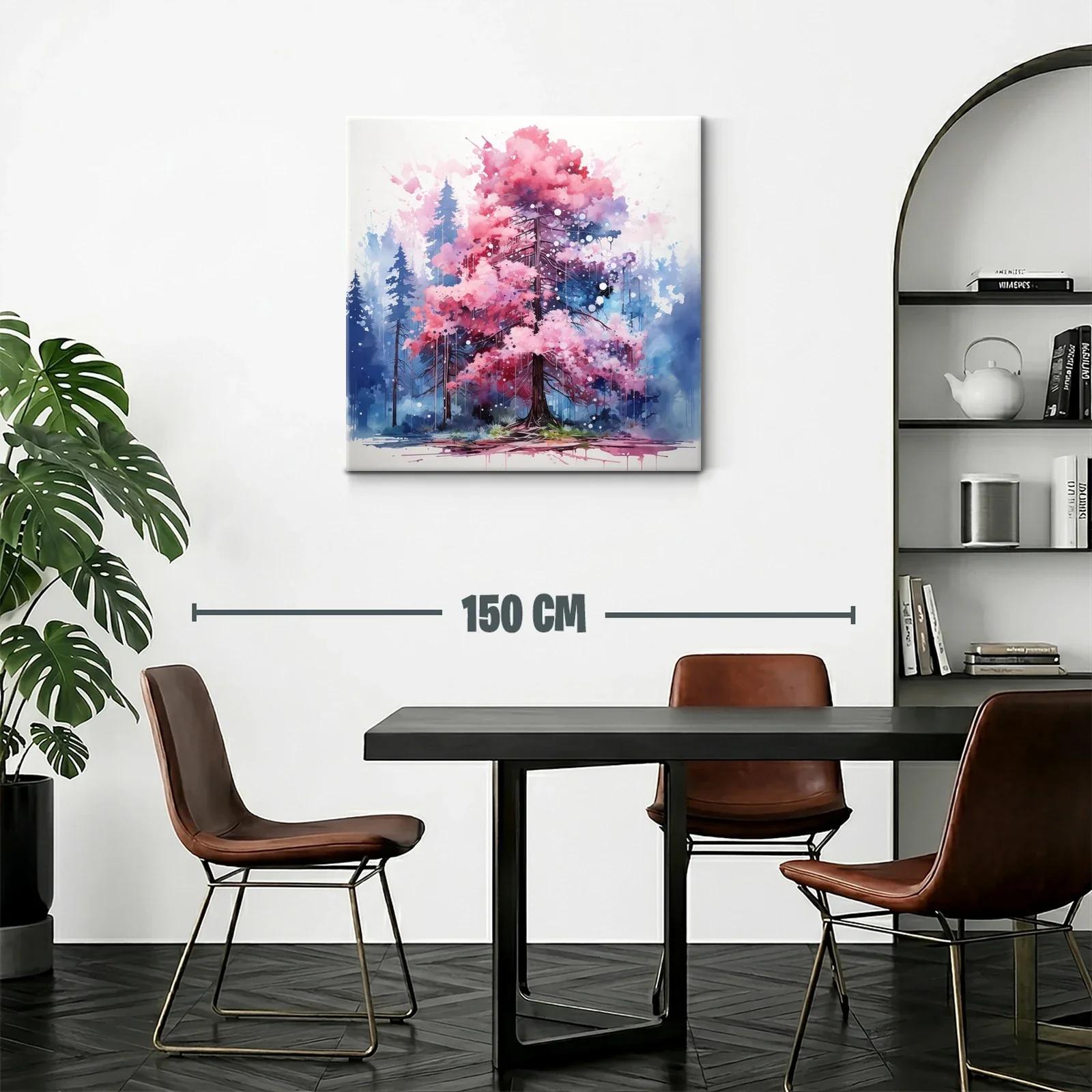 Árbol rosa vibrante en bosque azul nebuloso — miniatura 2