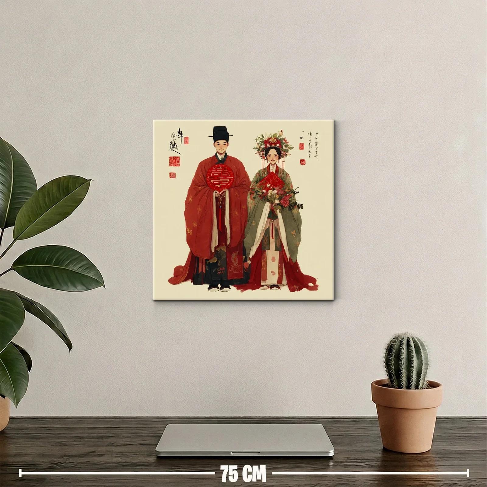 Pareja Tradicional China en Vestimenta Nupcial Clásica — miniatura 2