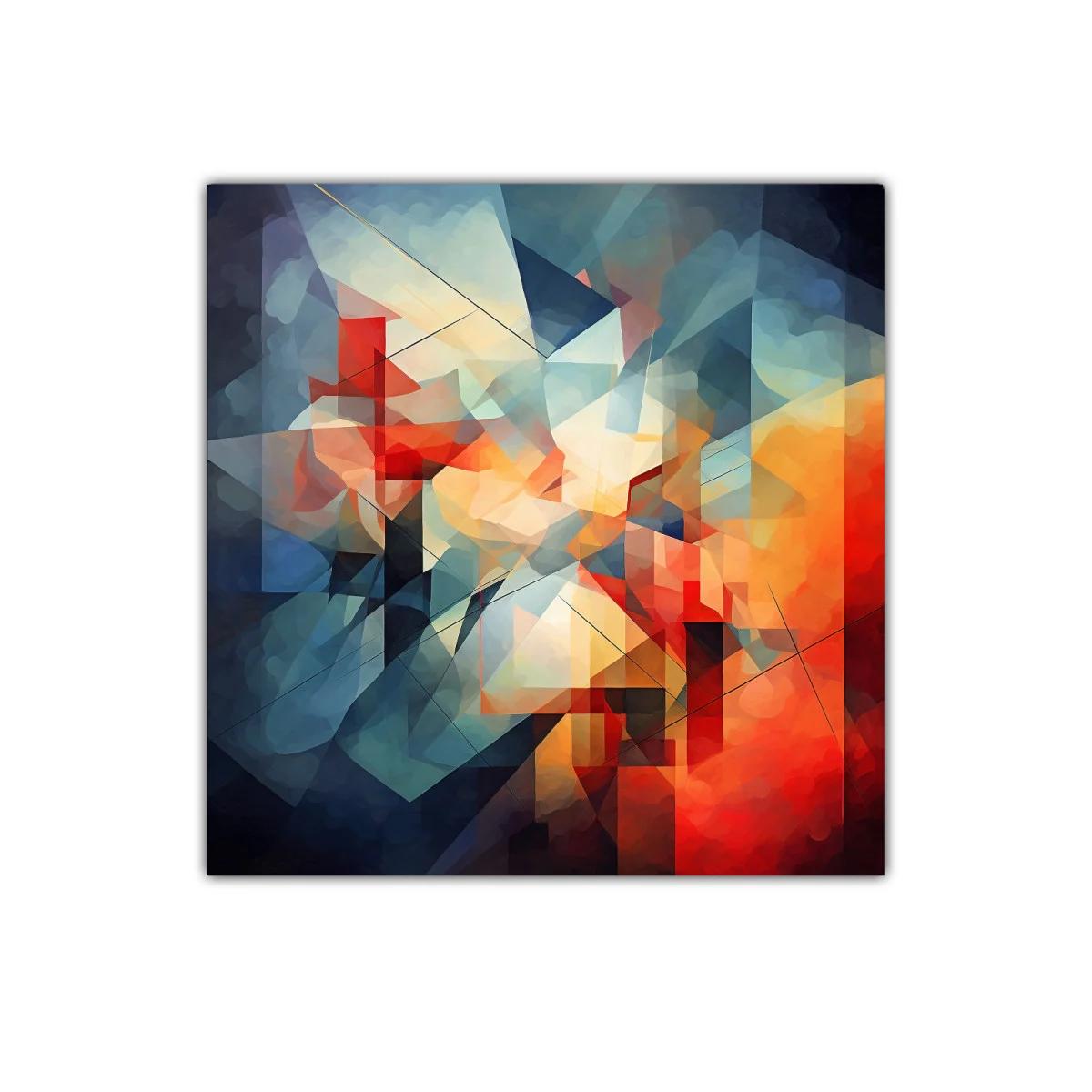 Composición abstracta con tonos cálidos y fríos vibrantes