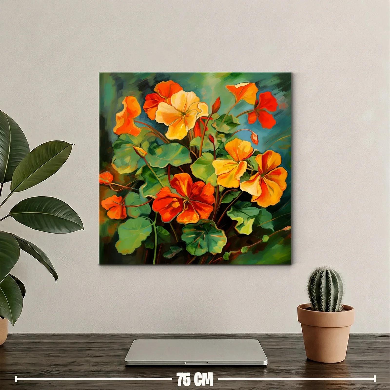 Cuadro vibrante con flores en tonos cálidos y verdes — miniatura 2