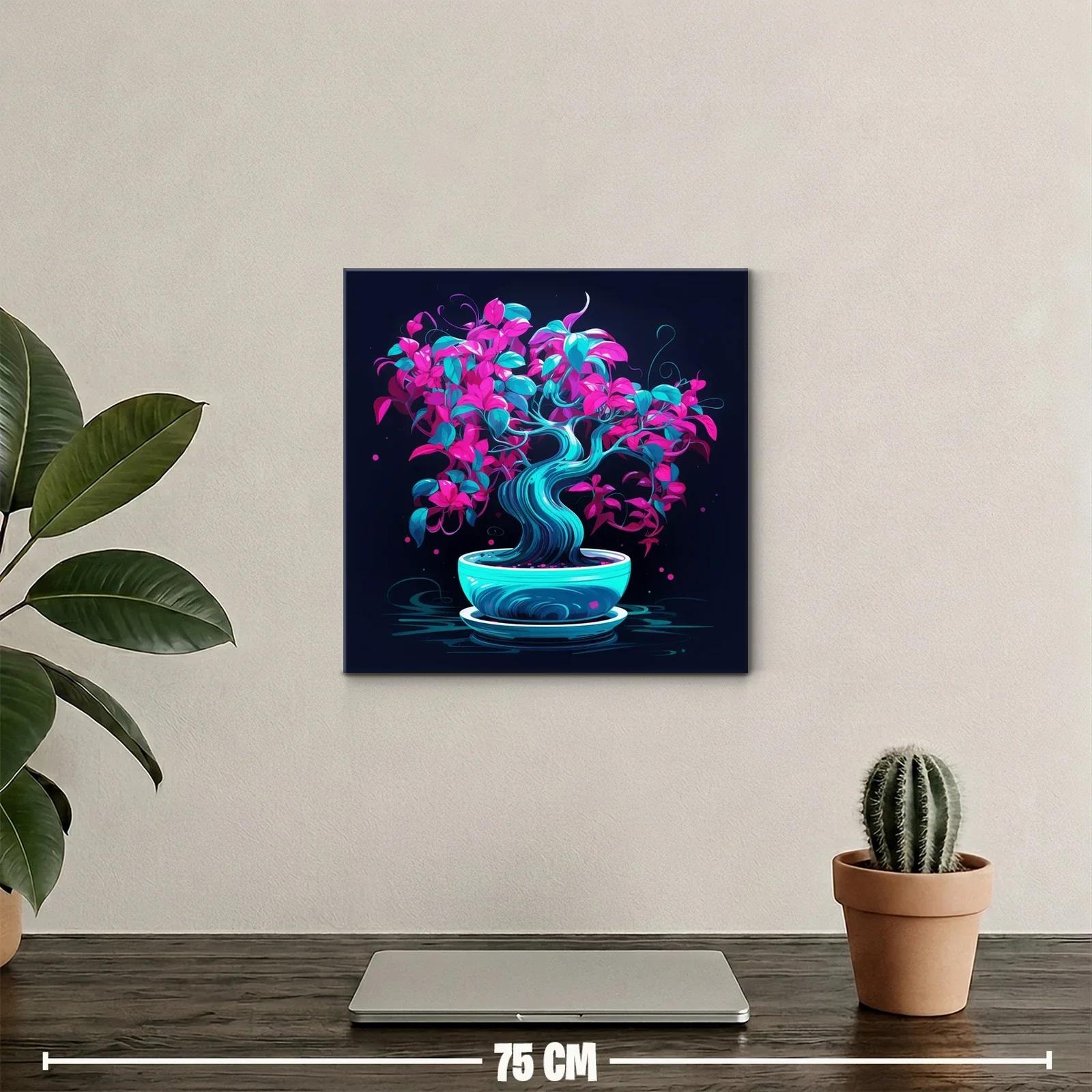 Bonsái vibrante con hojas en tonos fucsias y turquesas — miniatura 2