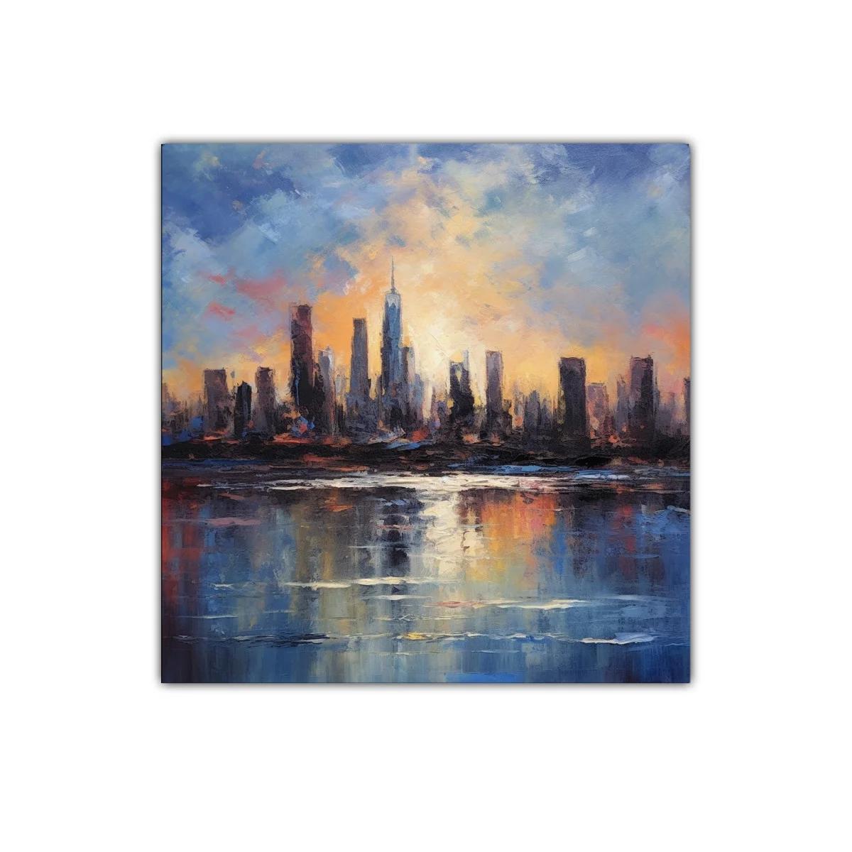 Atardecer urbano con reflejos impresionistas vibrantes — imagen principal