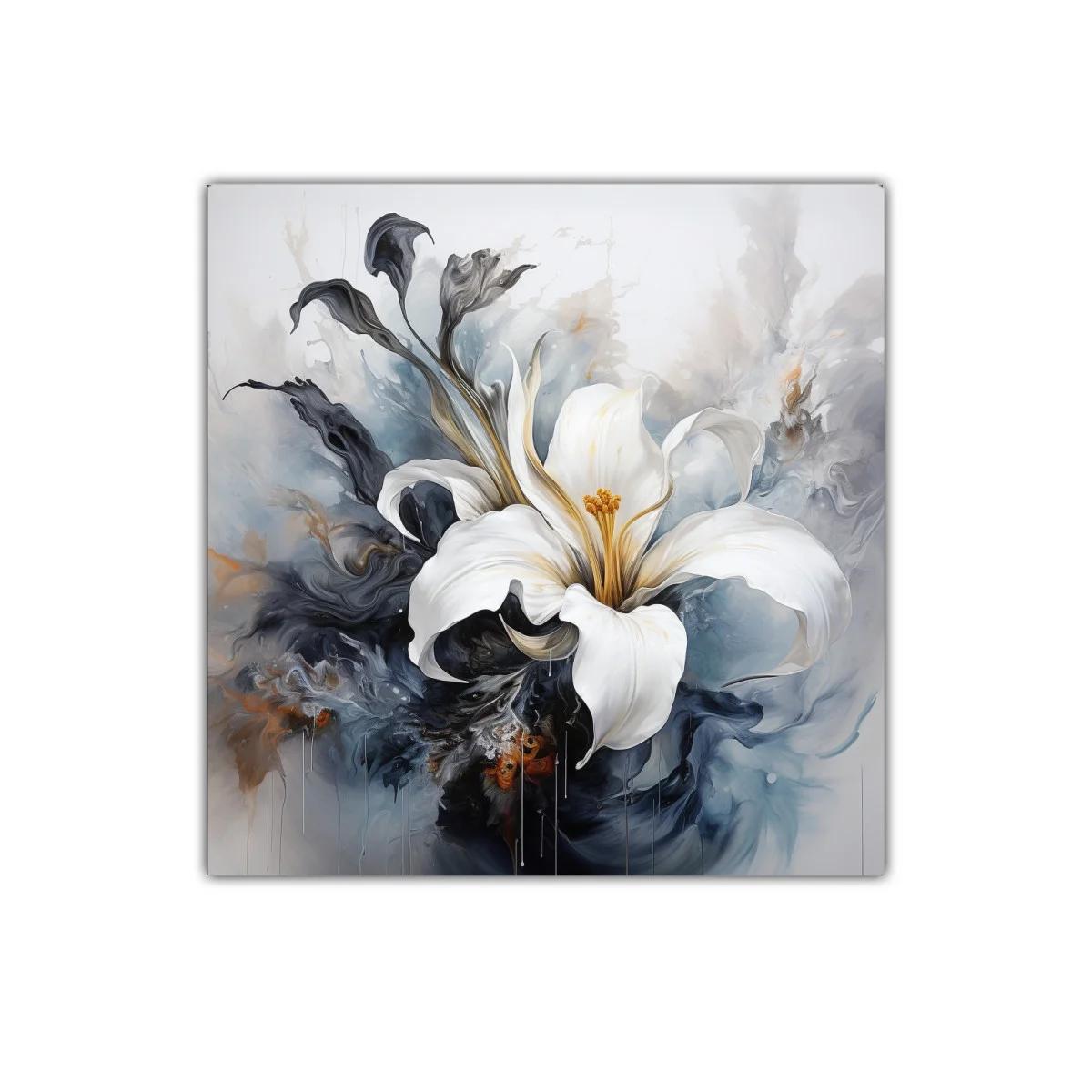 Cuadro decorativo con elegante flor blanca y contrastes dramáticos