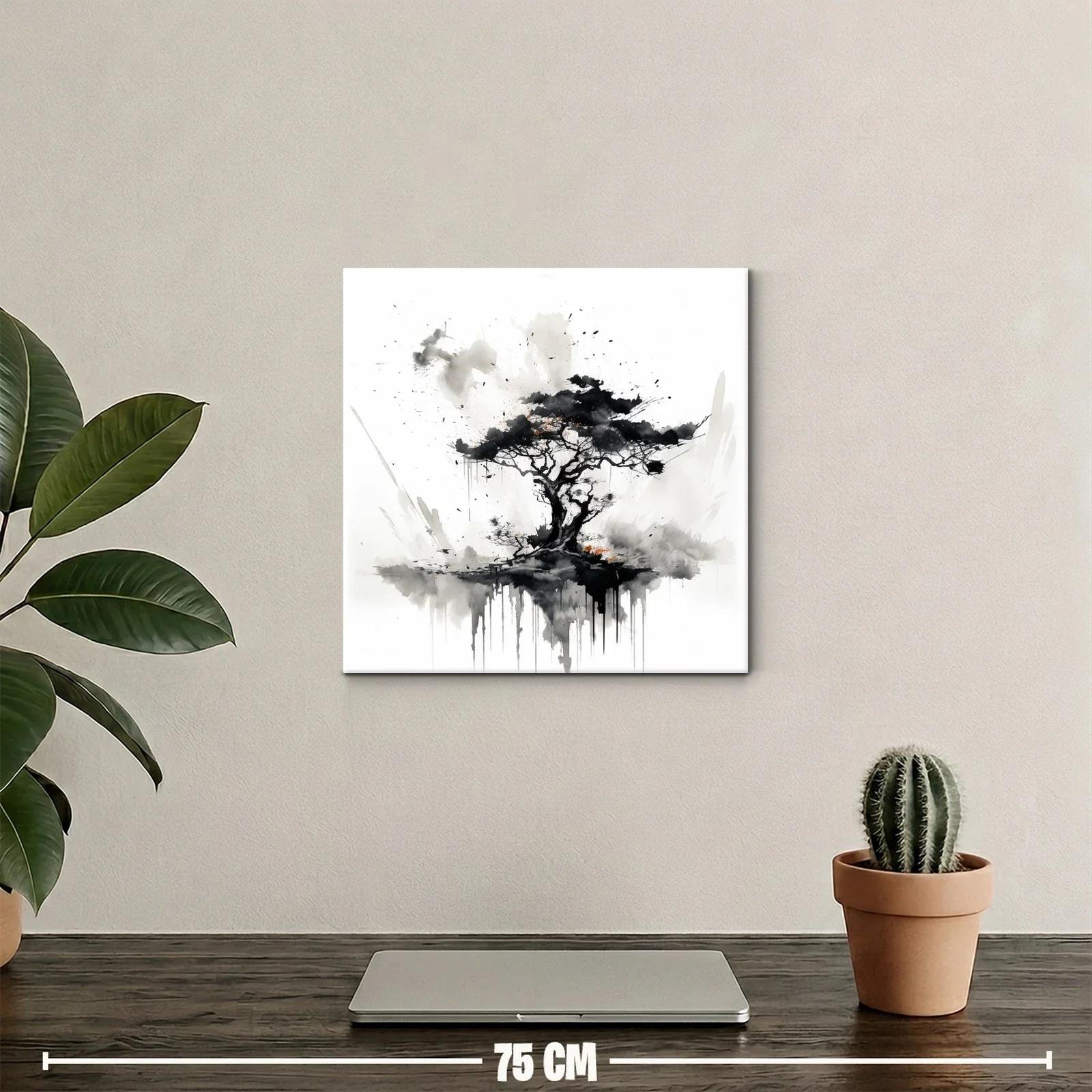 Árbol abstracto en tonos grises y negros con detalles naranjas — miniatura 2