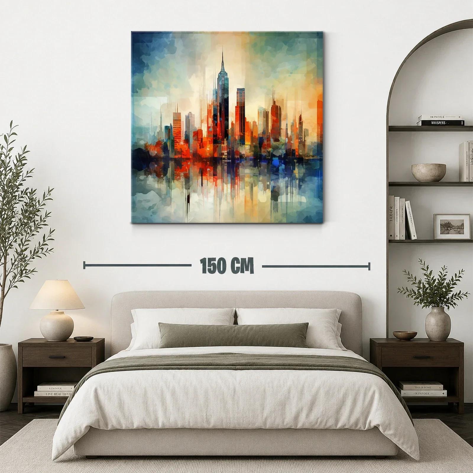 Ciudad vibrante al atardecer con reflejos abstractos — miniatura 3