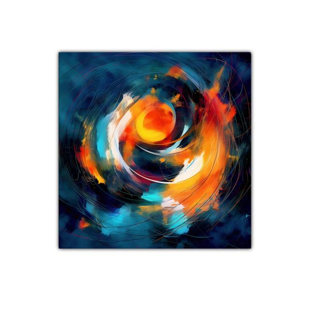 Cuadro abstracto con espiral de colores cálidos y fríos
