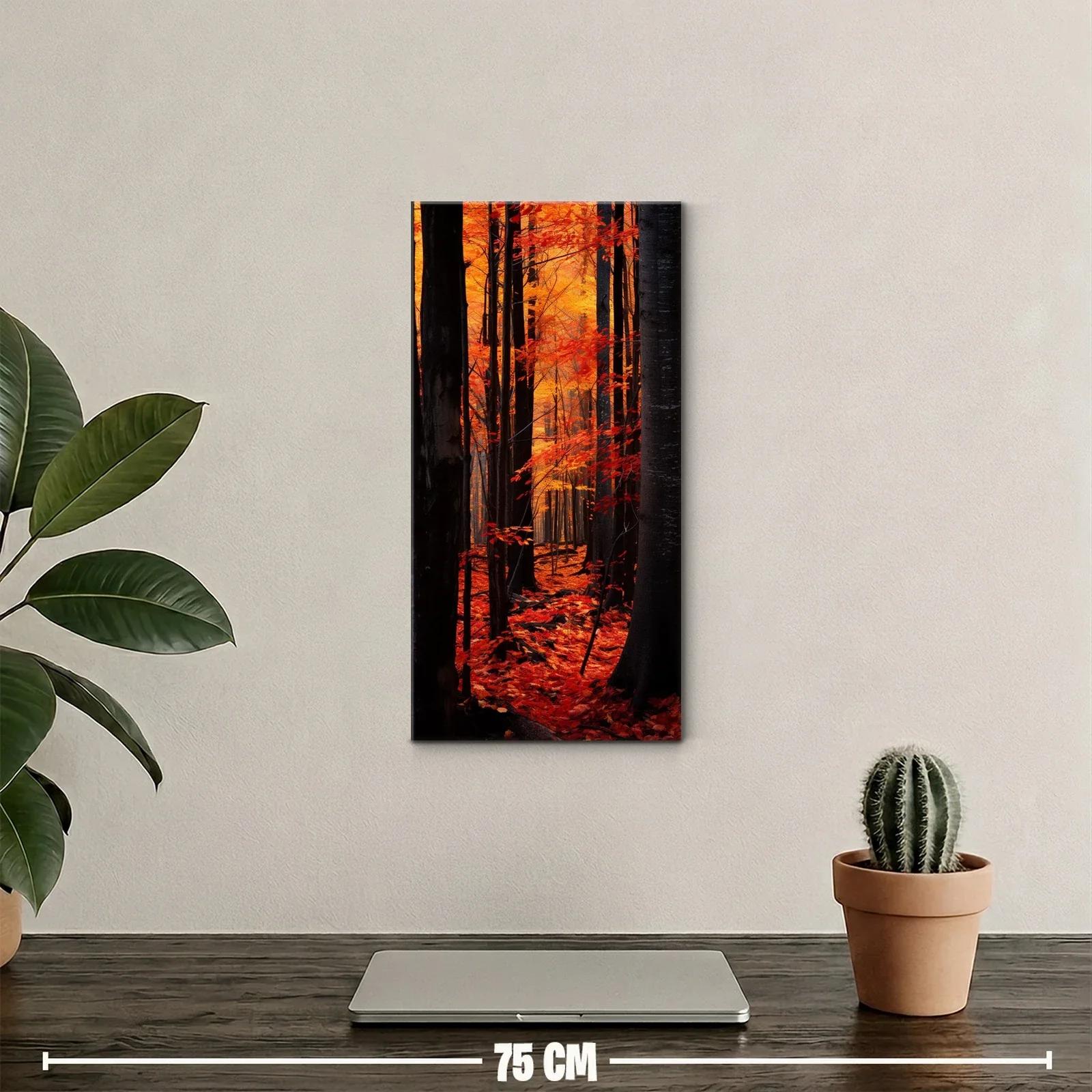 Cuadro bosque otoñal con sendero angosto y follaje rojo intenso — miniatura 2