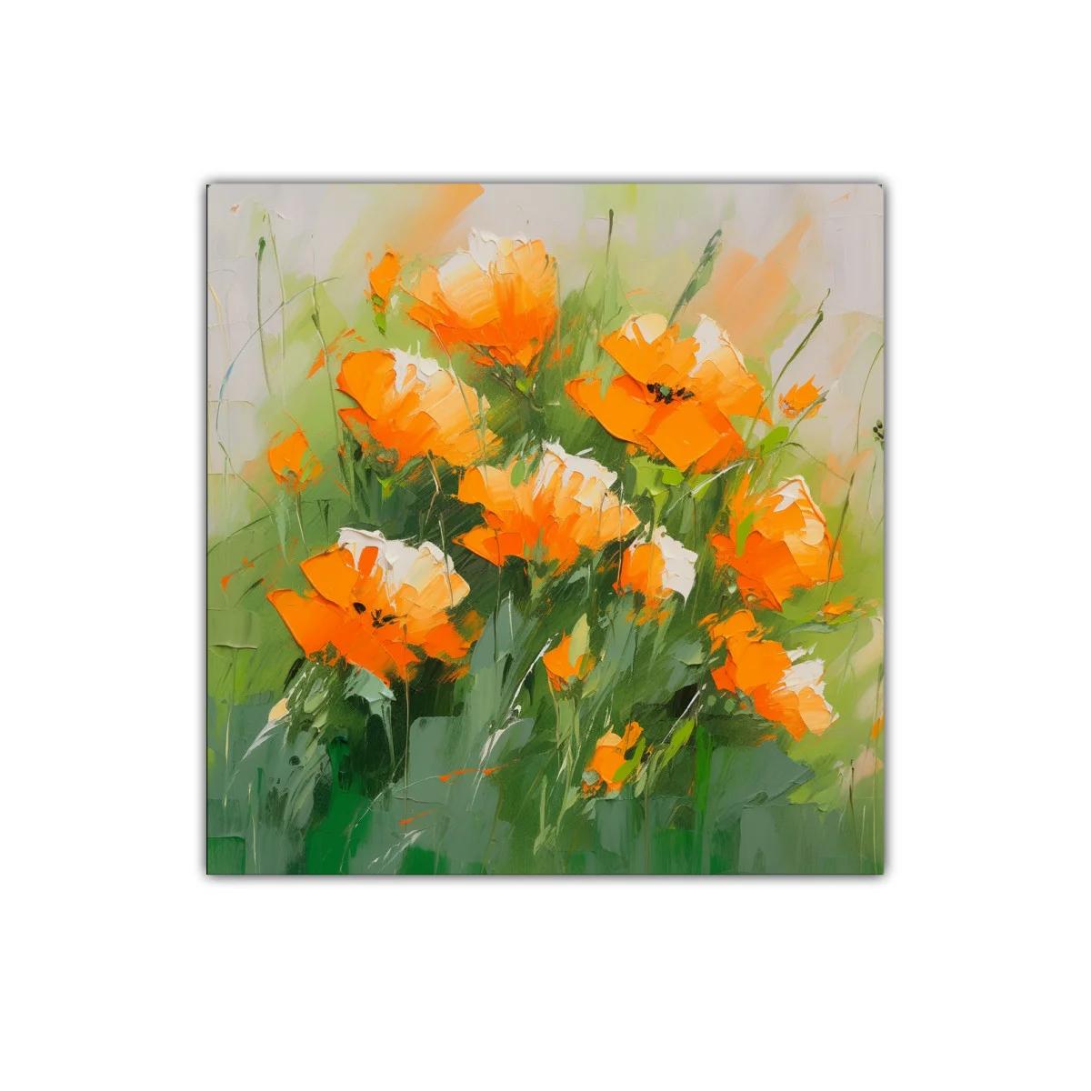 Cuadro con flores anaranjadas vibrantes y verde fresco — imagen principal