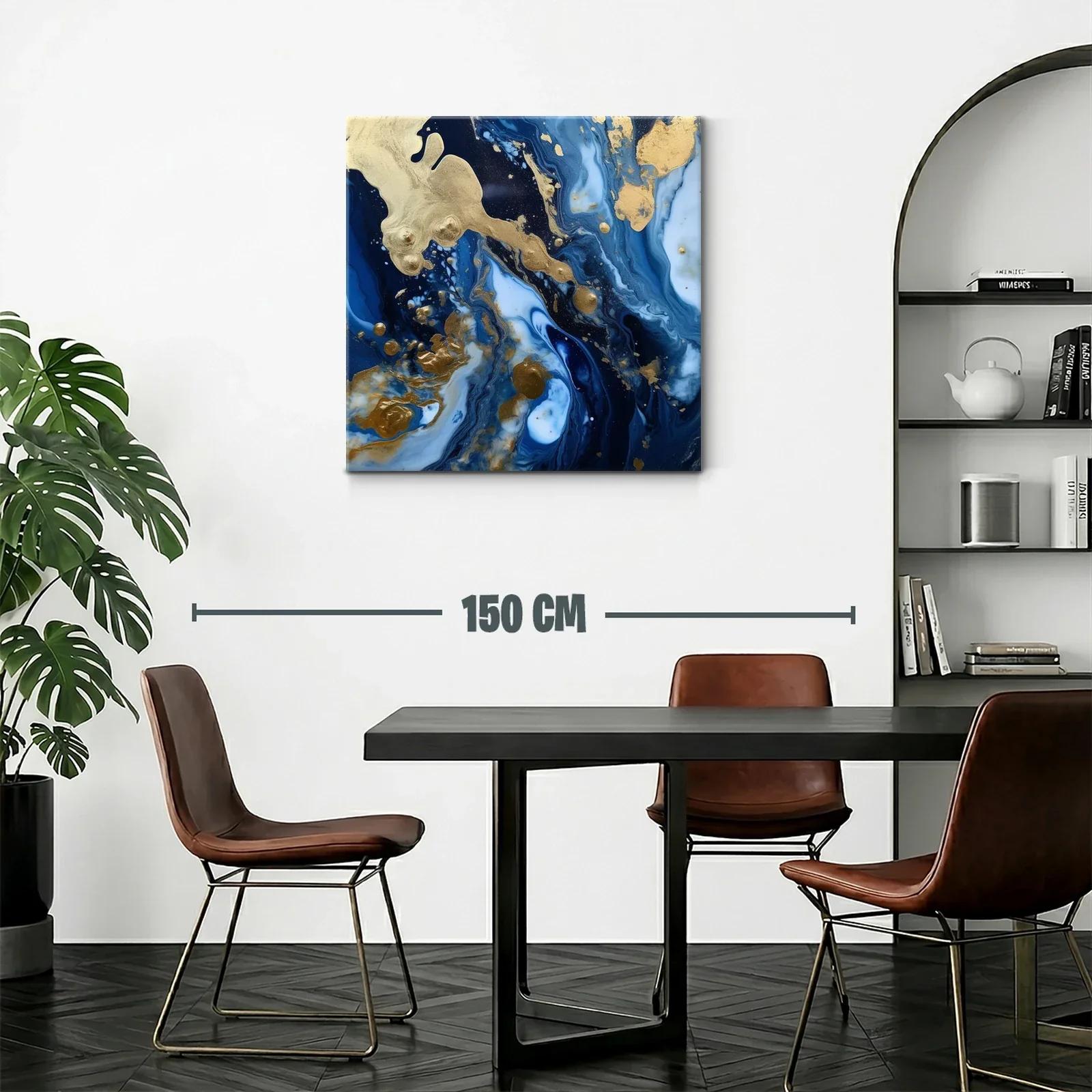 Cuadro abstracto con tonos azul oscuro y dorado elegante — miniatura 2