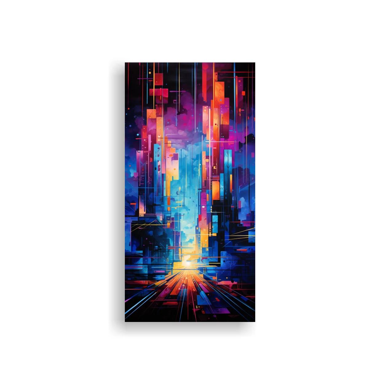 Cuadro ciudad futurista abstracta con resplandor neón