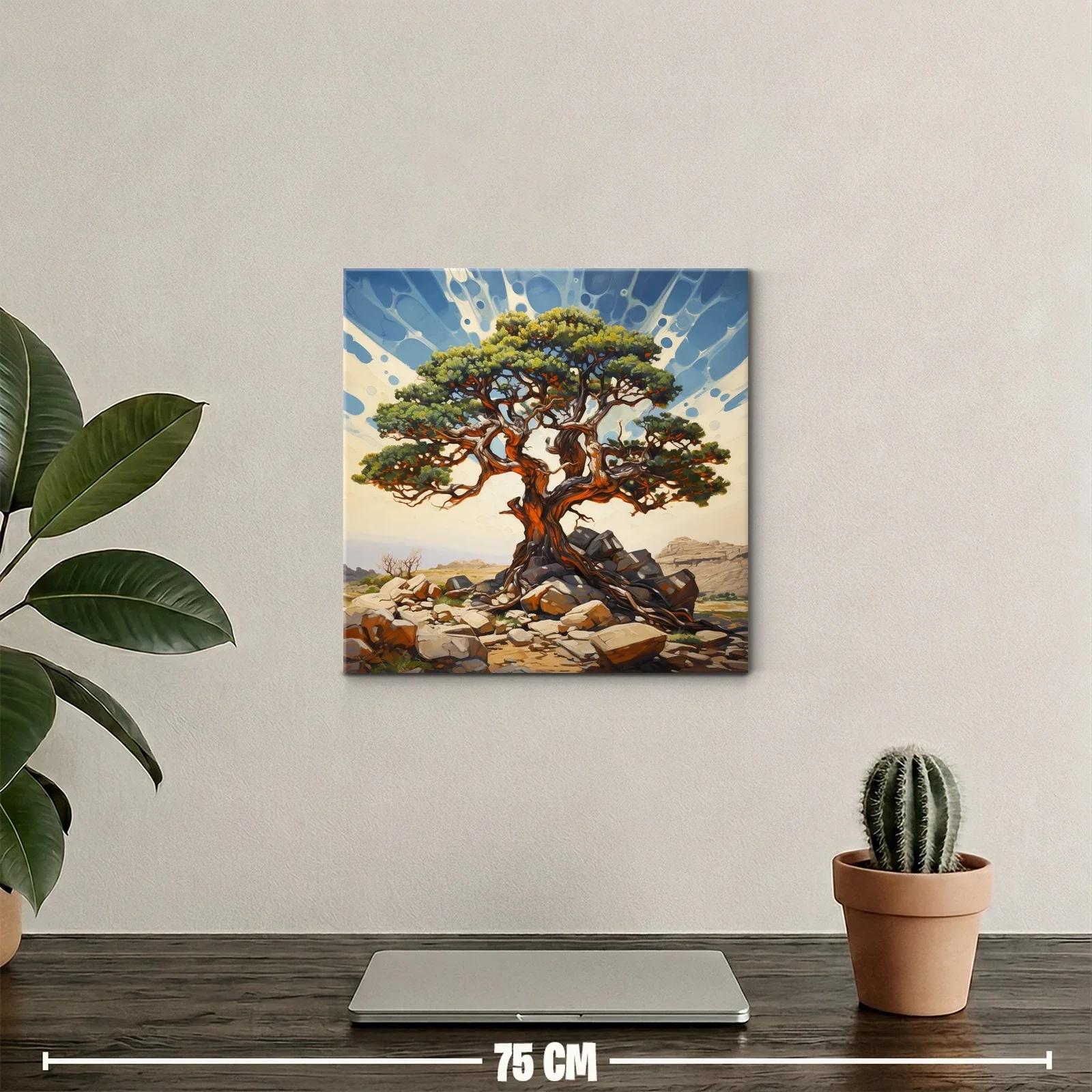 Árbol robusto con ramas entrelazadas sobre rocas áridas — miniatura 2