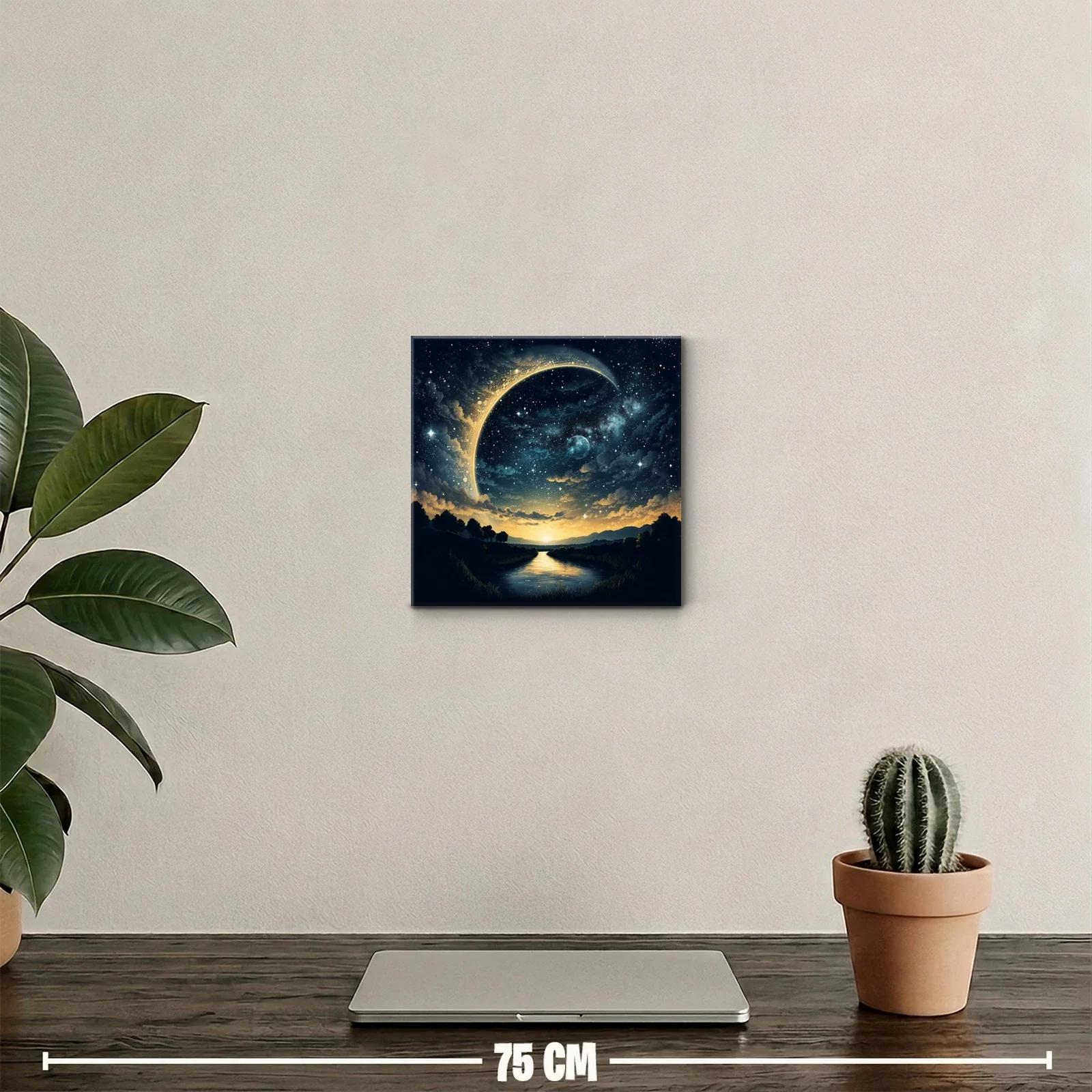 Paisaje nocturno con luna creciente y cielo estrellado — miniatura 2