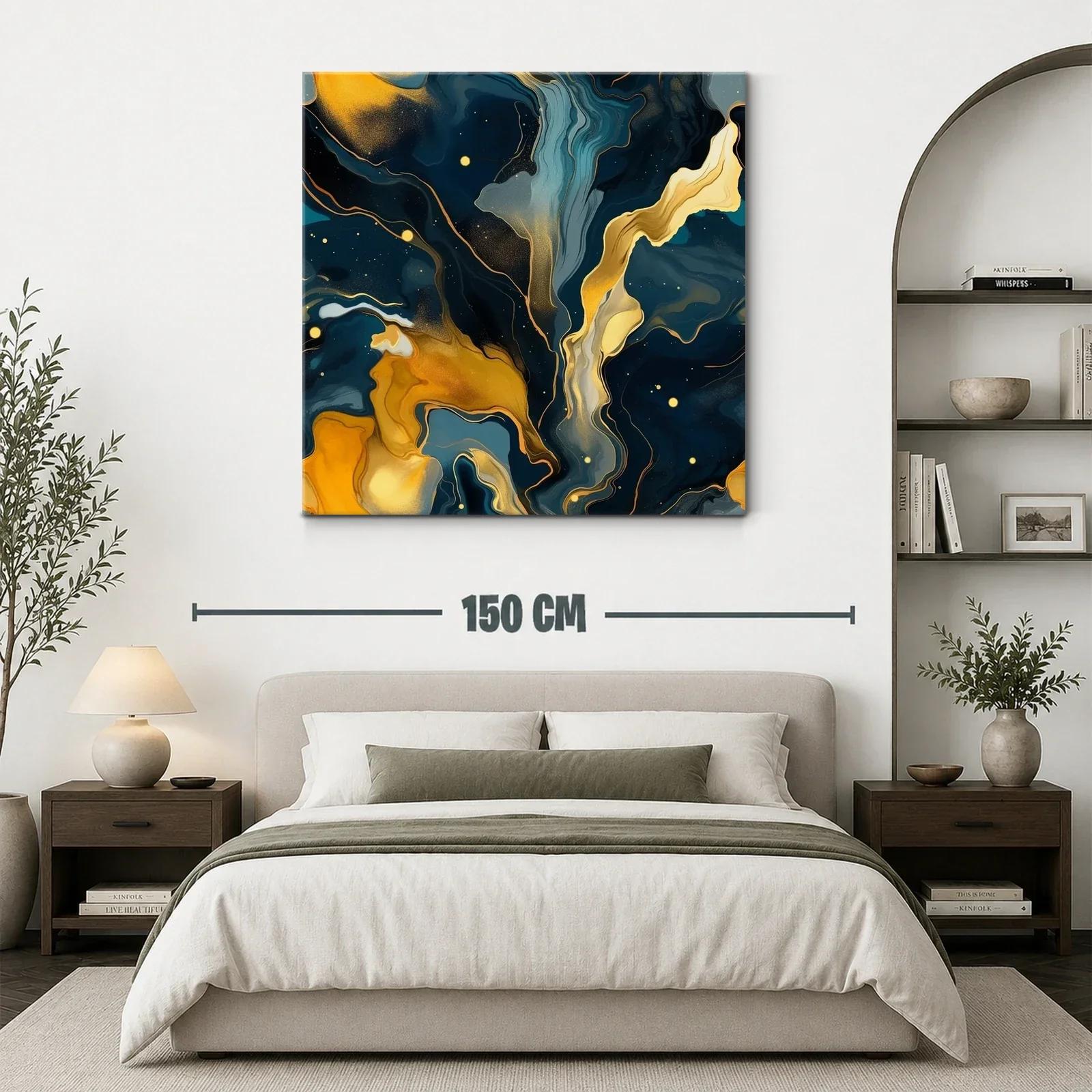 Cuadro abstracto con tonos dorados y azules intensos — miniatura 3