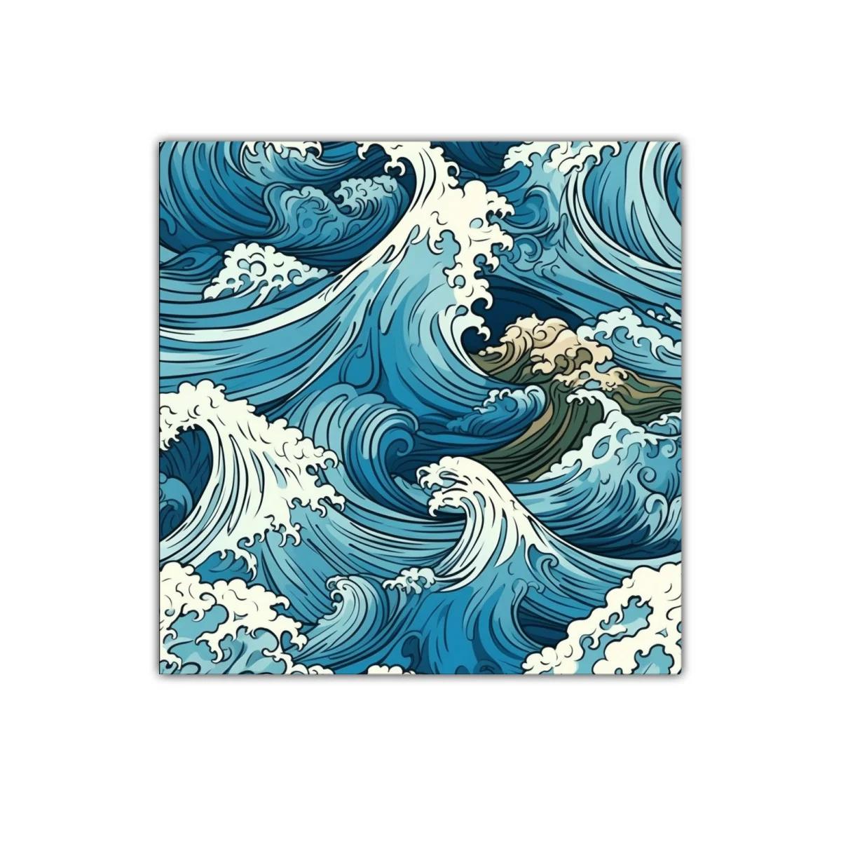 Cuadro decorativo con diseño estilizado de olas marinas en tonos azules — imagen principal