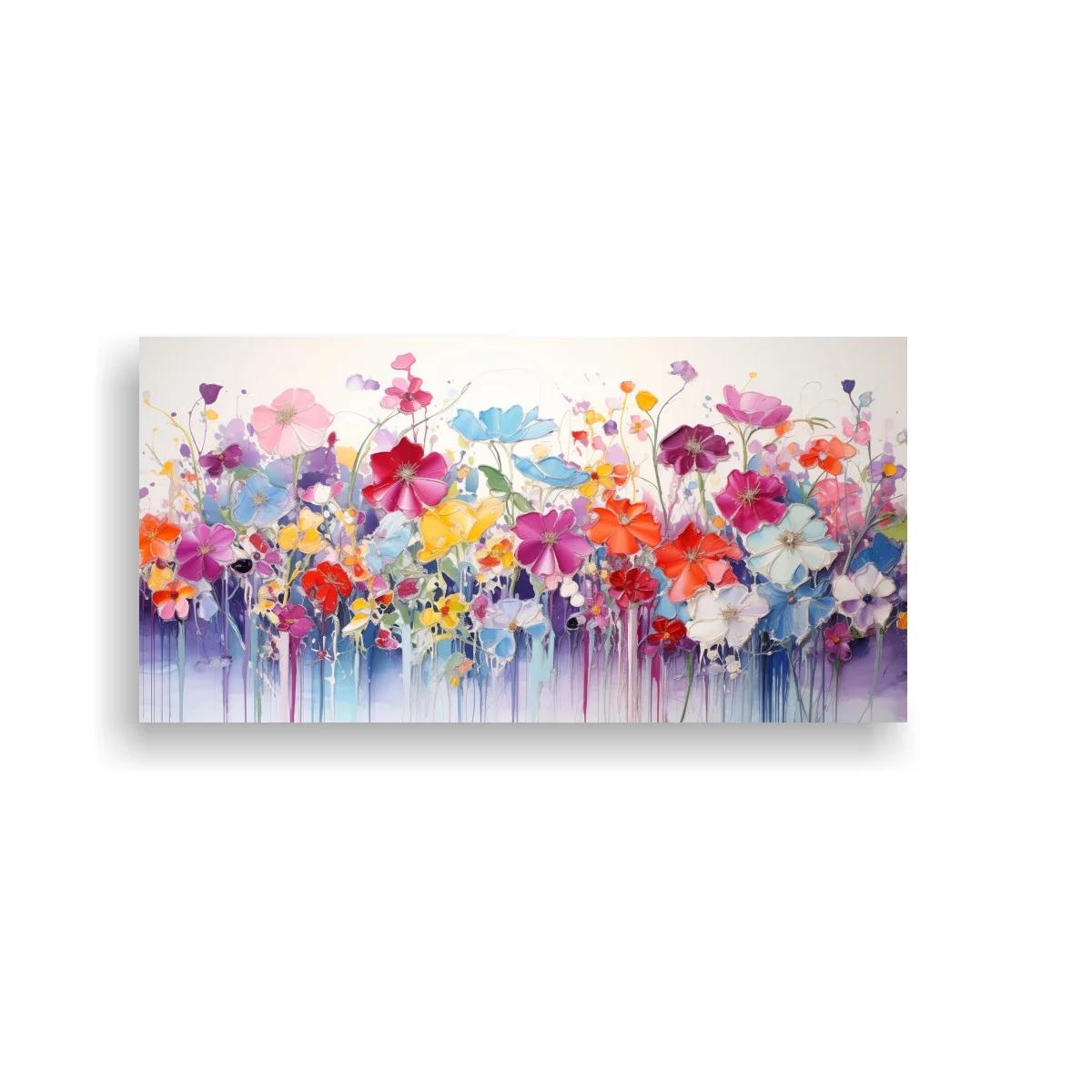 Cuadro campo de flores silvestres con tallos alargados y goteos — imagen principal
