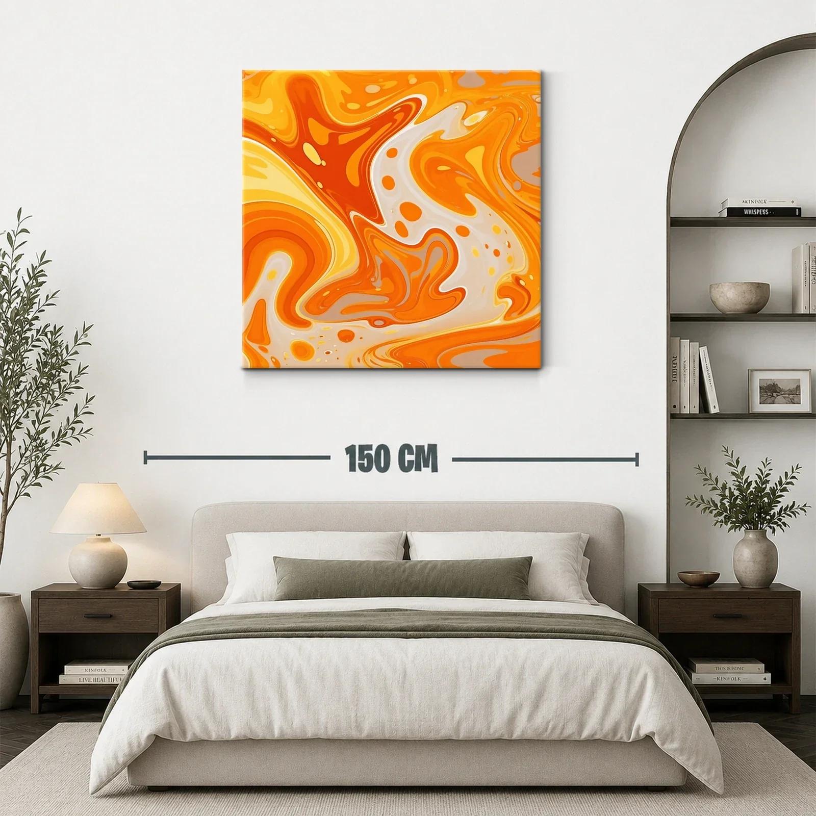 Cuadro abstracto con vibrantes formas en tonos naranjas y amarillos — miniatura 3