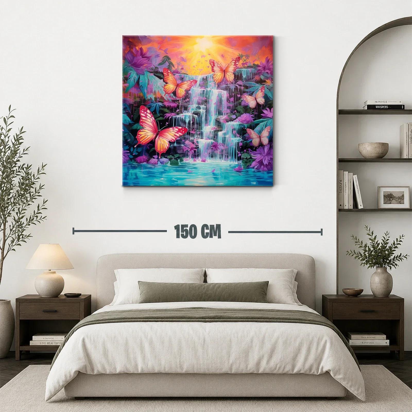 Mariposas vibrantes sobre cascada en paisaje de fantasía — miniatura 3