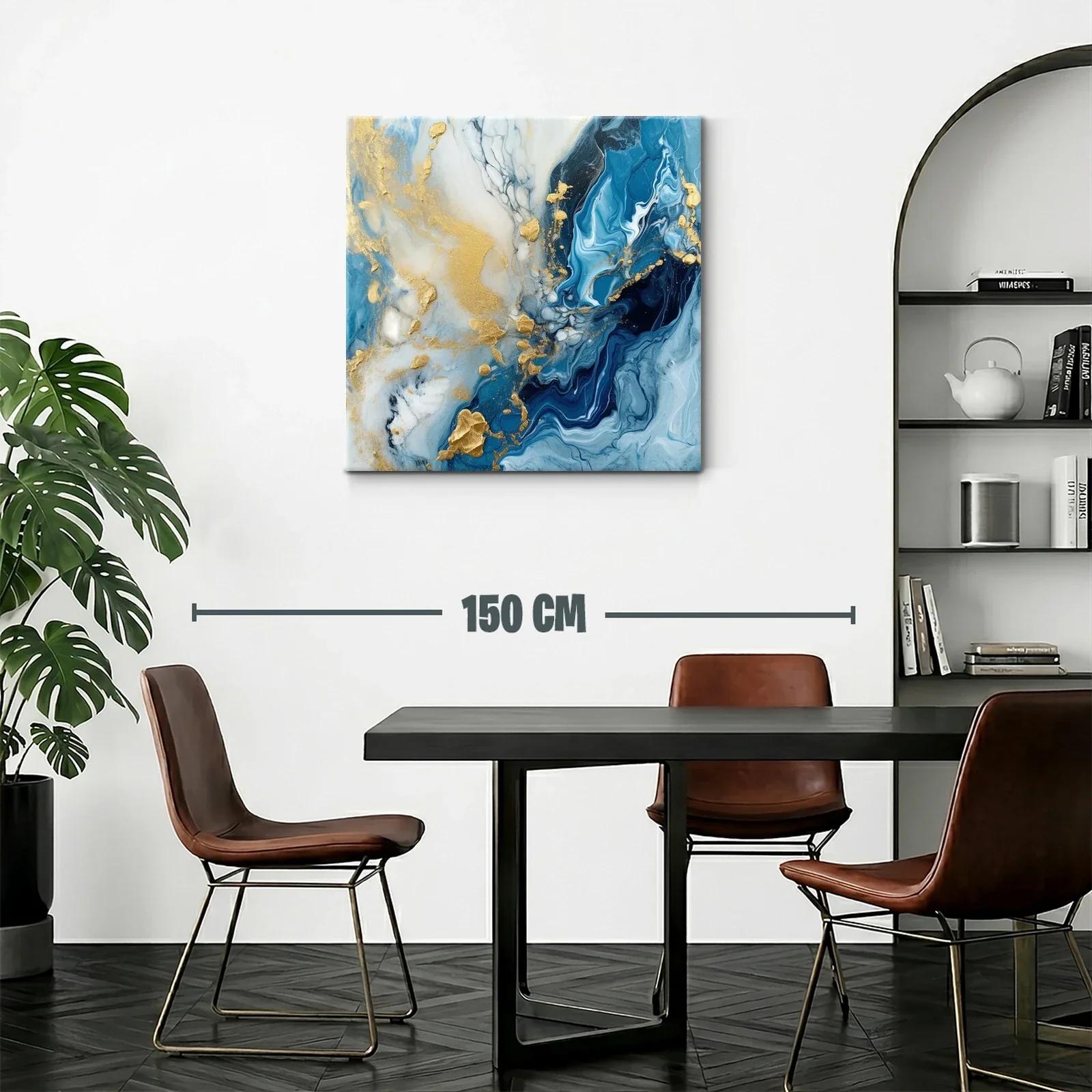 Cuadro abstracto con tonos azules y dorados elegantes — miniatura 2